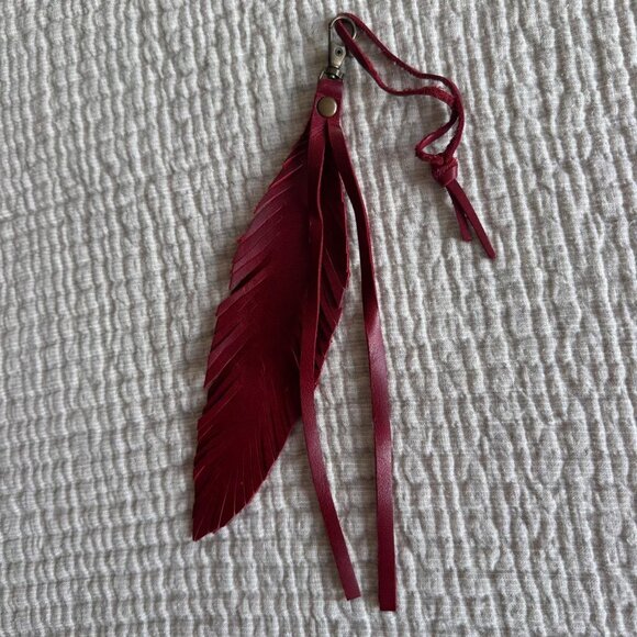 Genuine Leather Feather Purse Tassel Keychain Jill's Homestead Red Western - Picture 2 of 4